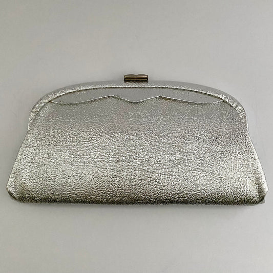 1960s Silver Vinyl Clutch With An Optional Chain Handle