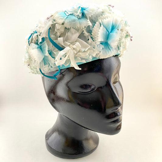 Late 50s/ Early 60s Aqua Faux Flower Hat