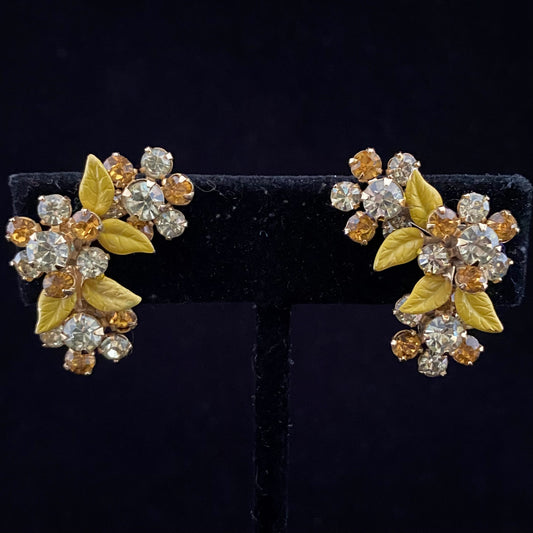 1950s Weiss Rhinestone Flower Earrings
