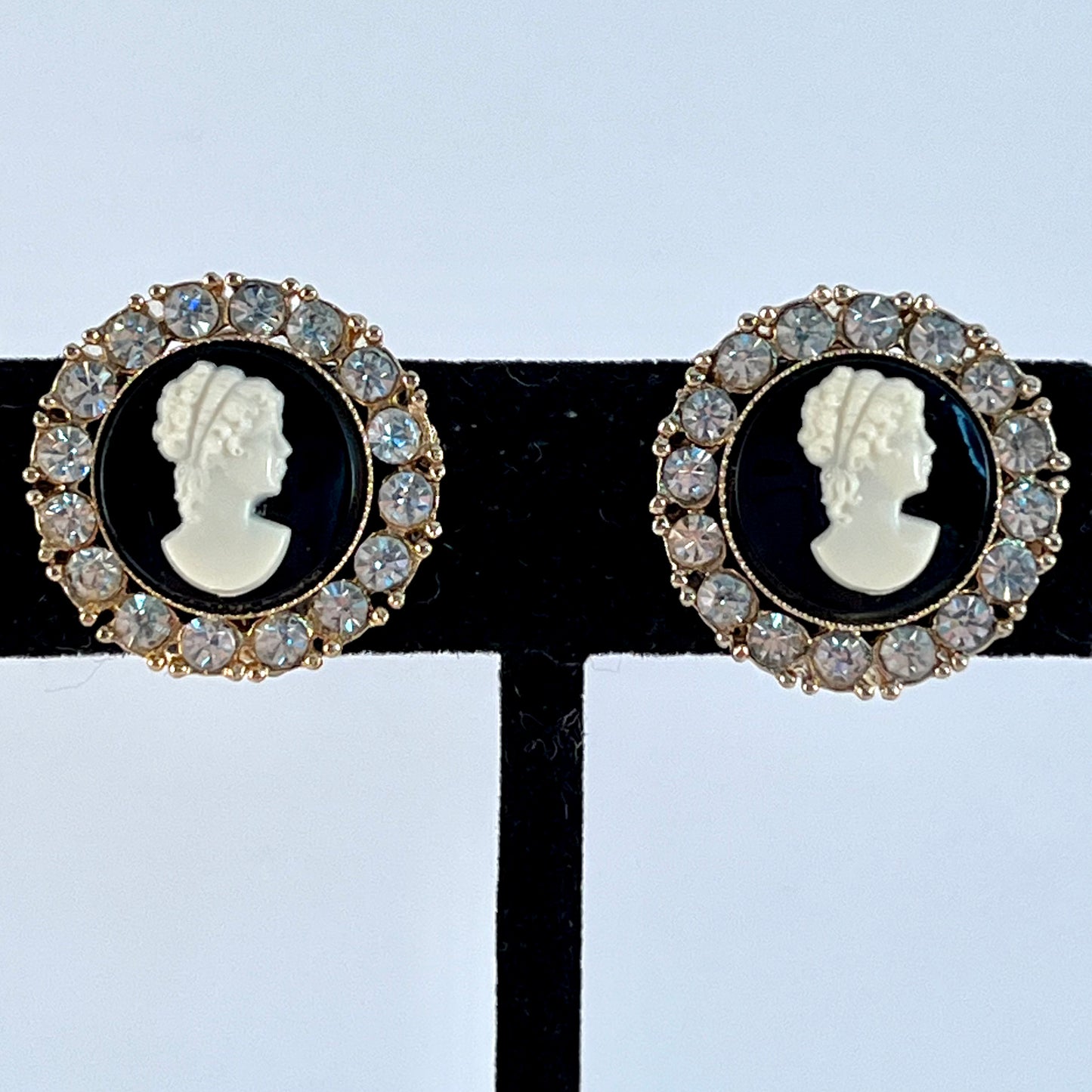 1960s Coro Rhinestone Cameo Earrings