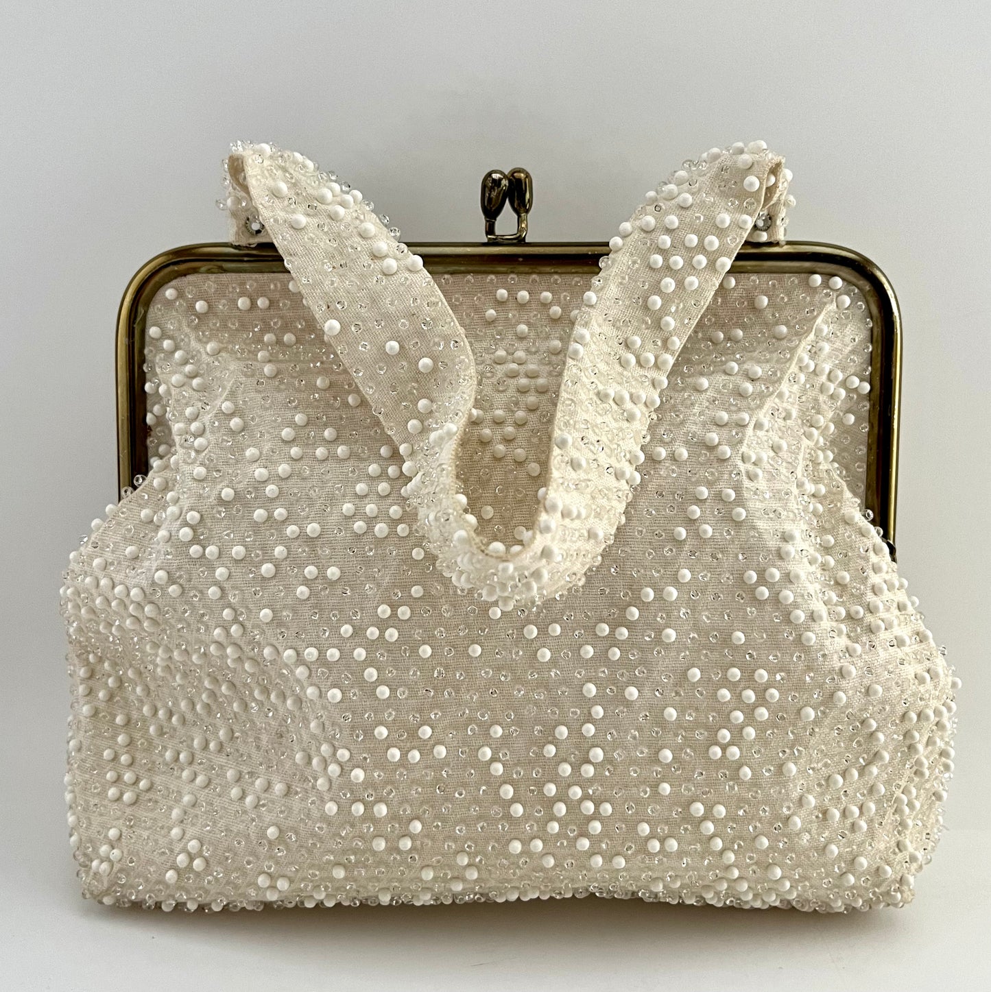 1950s Lumured Ivory Beaded Handbags