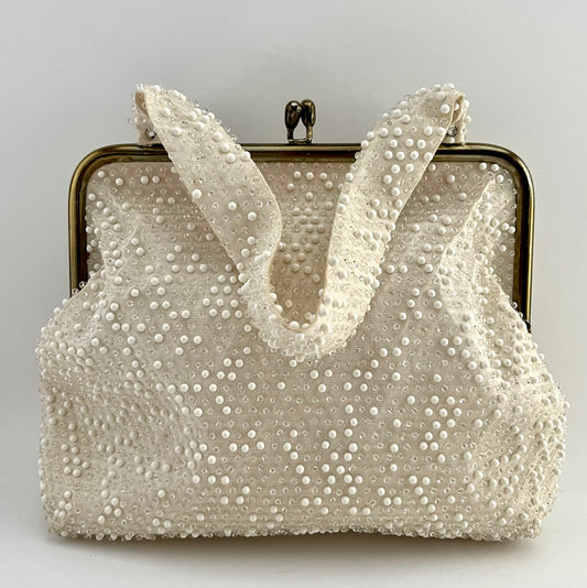 1950s Lumured Ivory Beaded Handbags