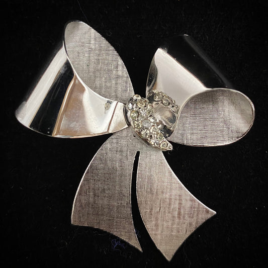 Late 50s/ Early 60s Coro Silver-Tone & Rhinestone Bow Brooch