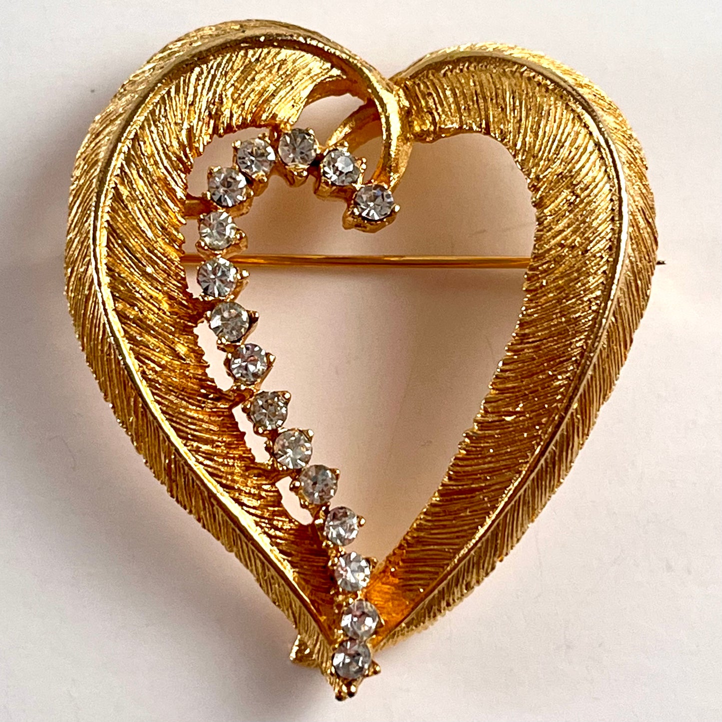 1960s B.S.K. Heart Rhinestone Brooch