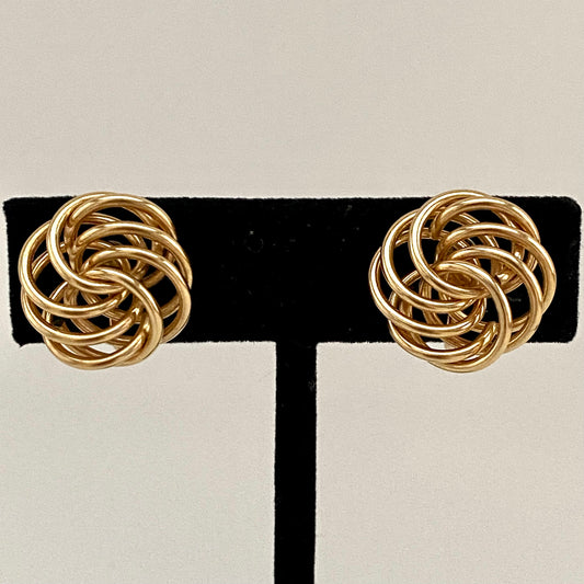 1960s Abstract Gold Circle Clip Earrings