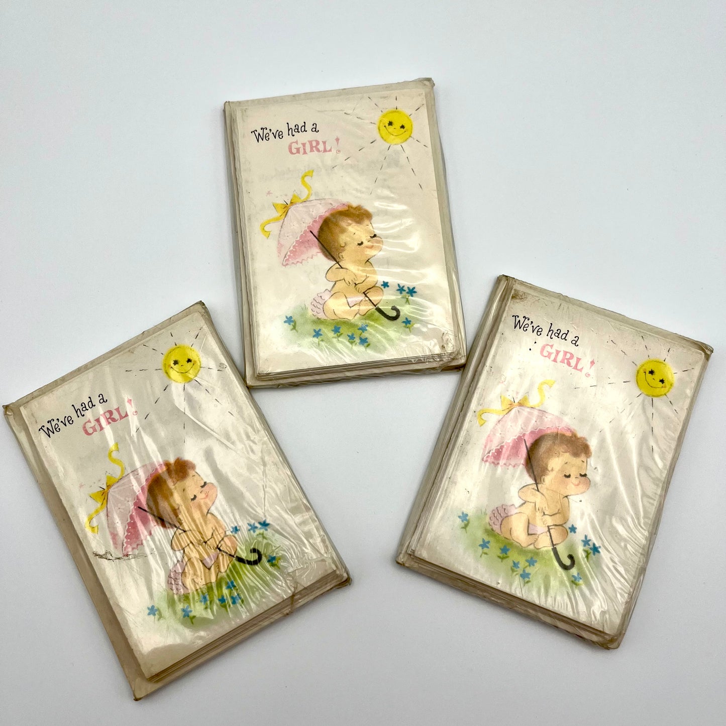 50s/60s American Greetings Collection Baby Girl Announcements -3 Packs