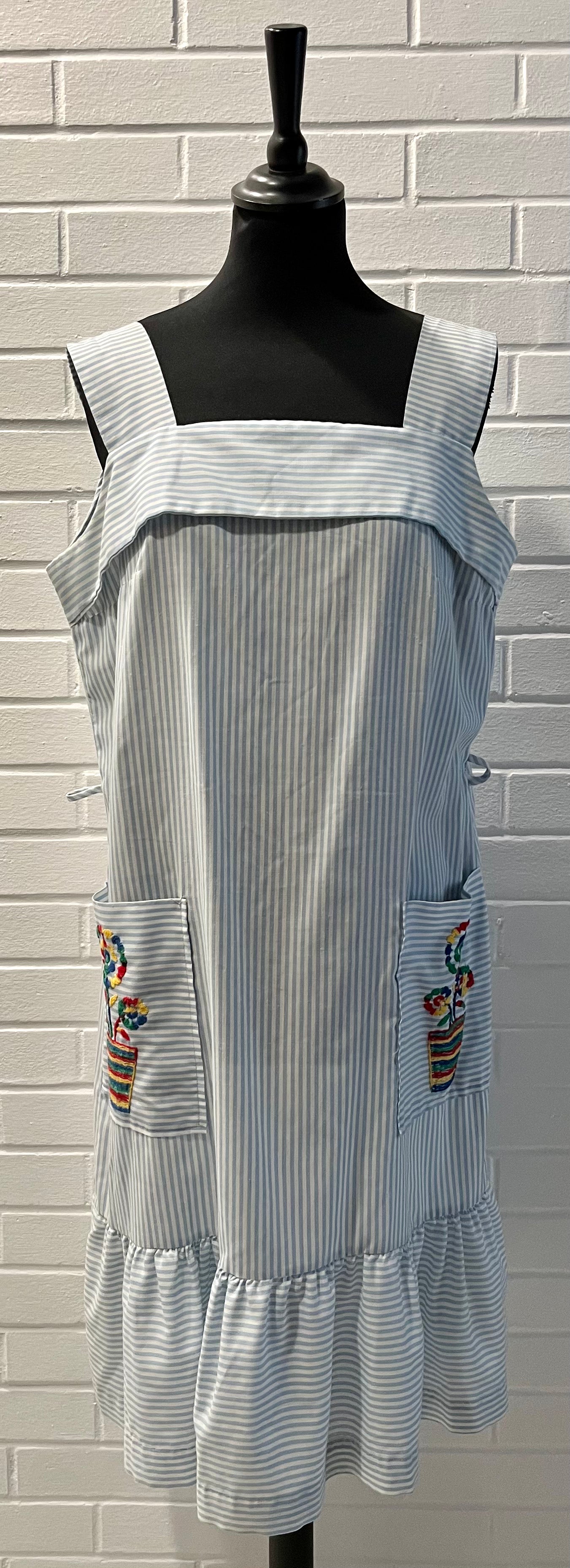 1960s Striped Embroidered Sundress/ Housedress