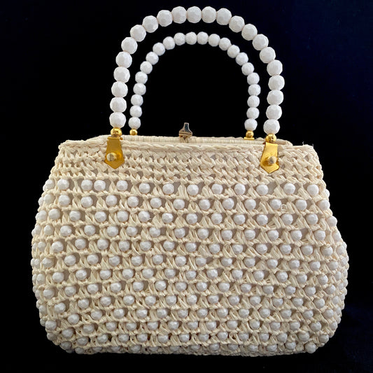 1960s Made In Italy Bead & Raffia Handbag - Retro Kandy Vintage