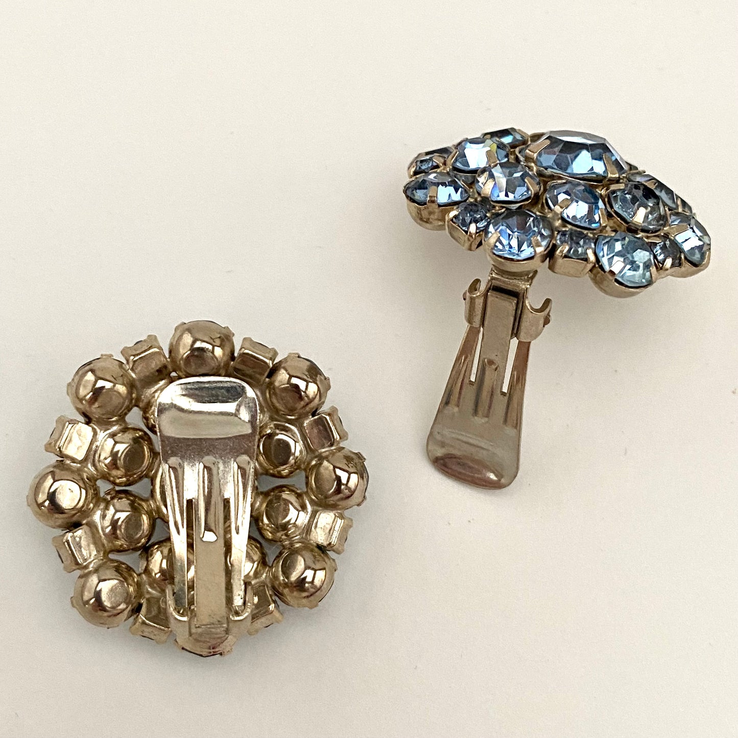 1950s Large Blue Rhinestone Clip Earrings