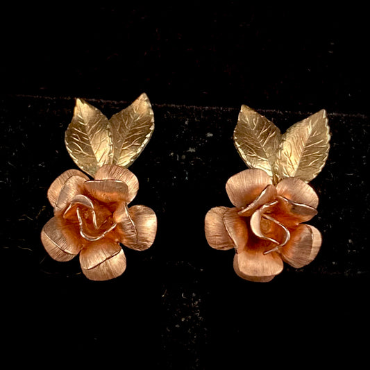 Late 50s/ Early 60s Krementz Rose Earrings - Retro Kandy Vintage