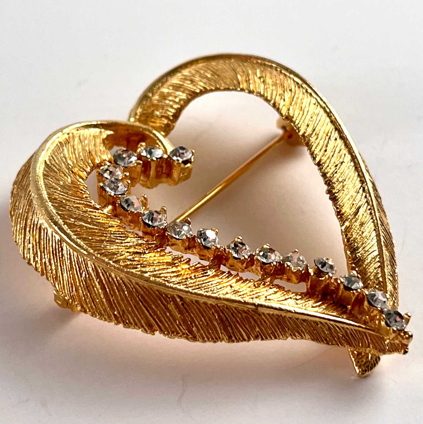 1960s B.S.K. Heart Rhinestone Brooch