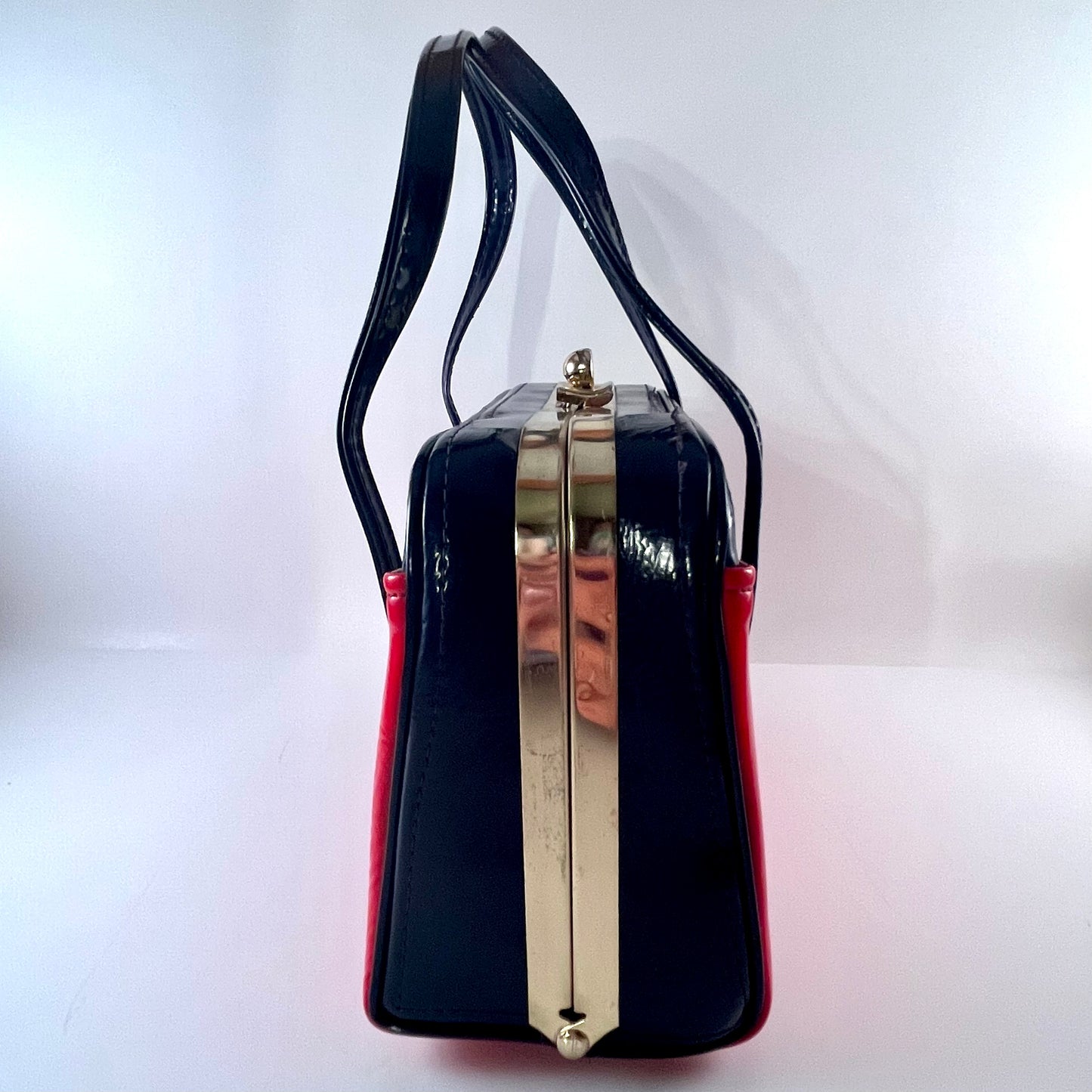 1960s Navy & Red Patent Leather Box Handbag