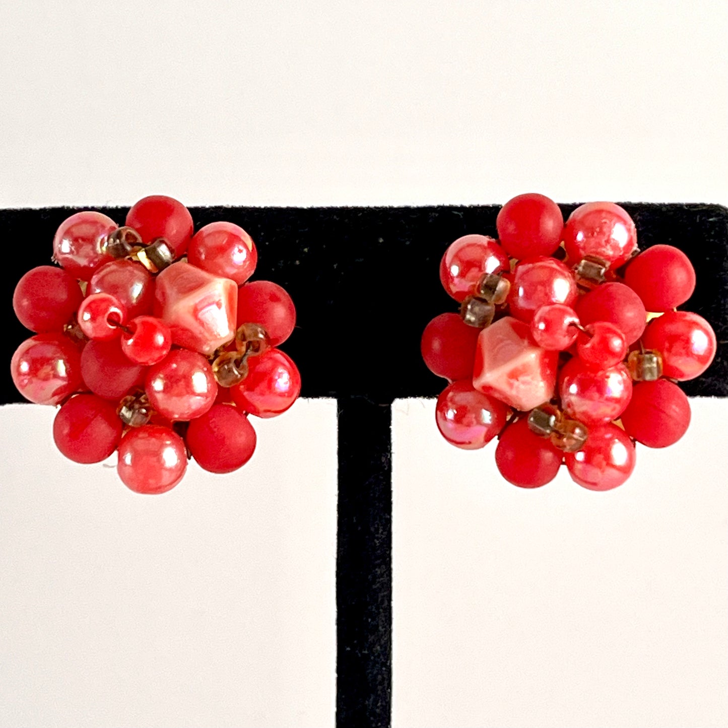 1960s Japan Pink Bead Earrings