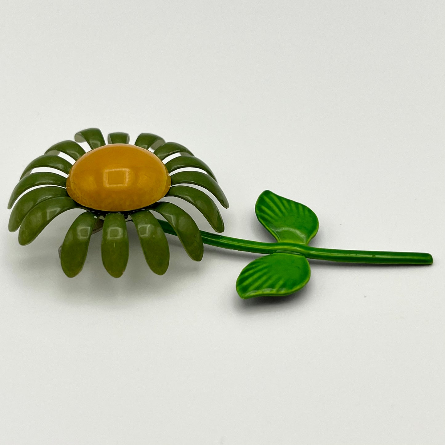 Late 60s/ Early 70s Olive Green Enamel Flower Pin
