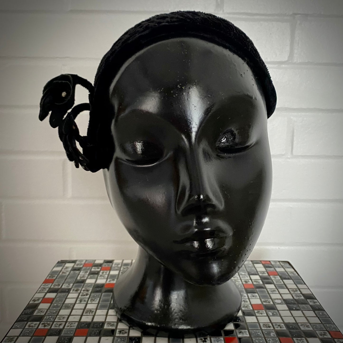 1940s Black Velvet Juliet Helmet Hat
