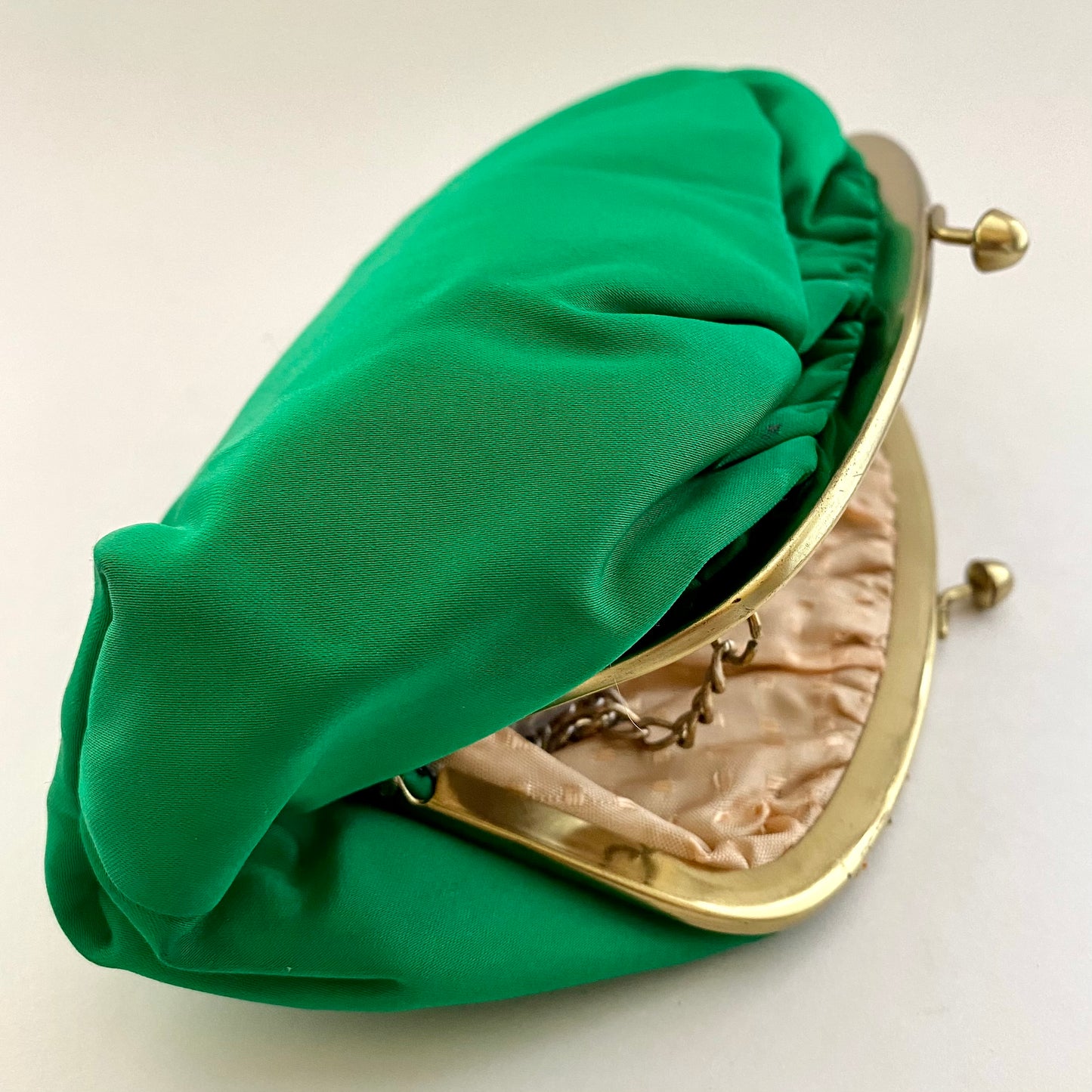 1960s Green Satin Taffeta Fabric Clutch