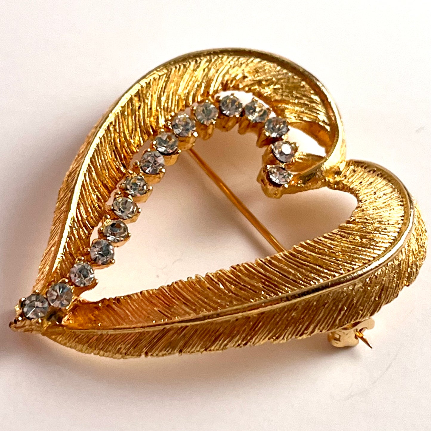 1960s B.S.K. Heart Rhinestone Brooch