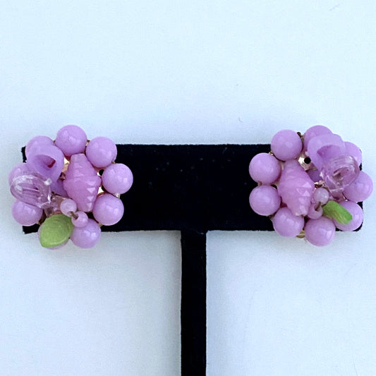 1960s Hong Kong Purple Bead Earrings