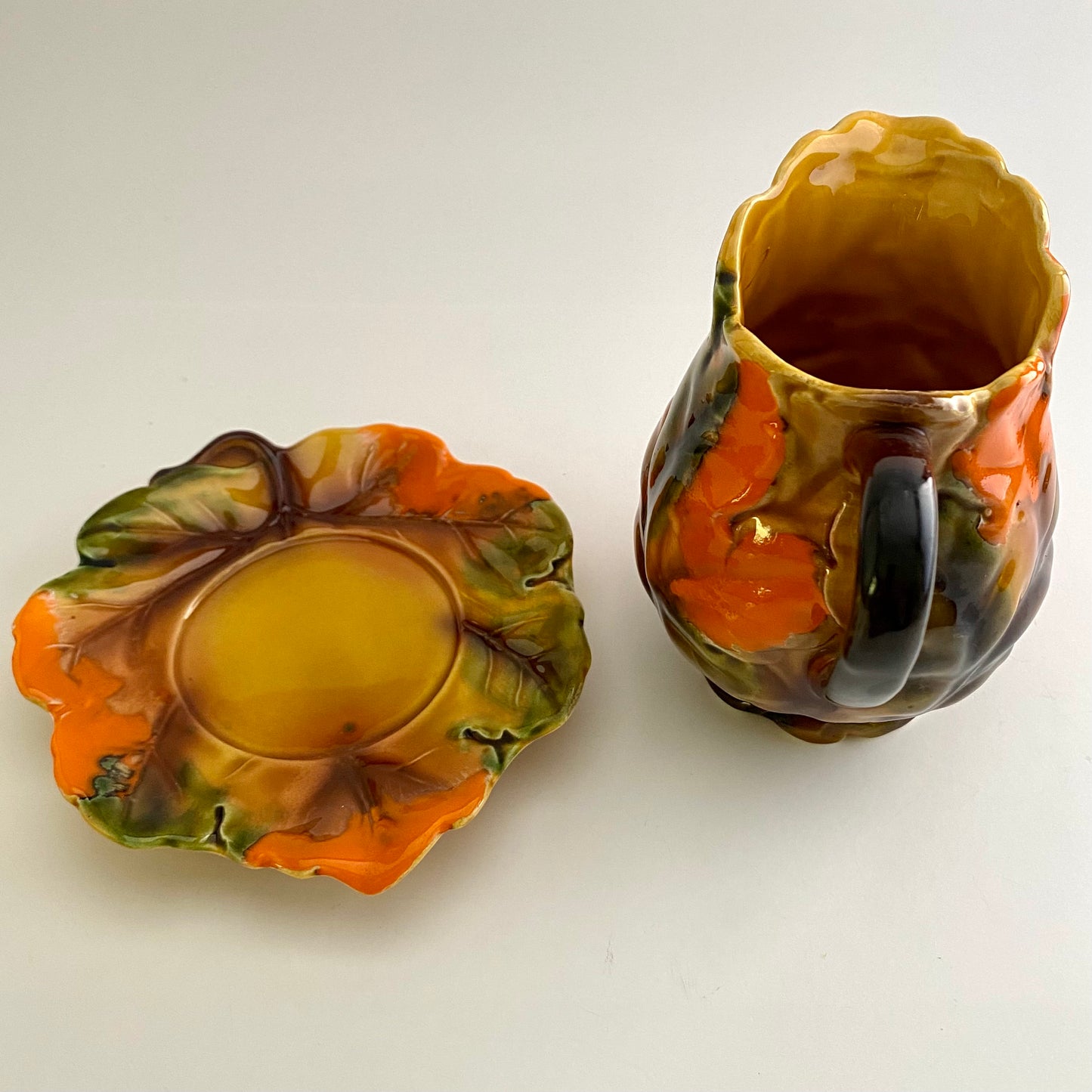 Late 60s/ Early 70s Relpo 6276 Leaf Patterned Creamer & Saucer