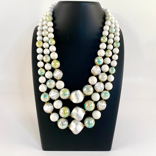 1960s Japan 3-Strand Bead Necklace