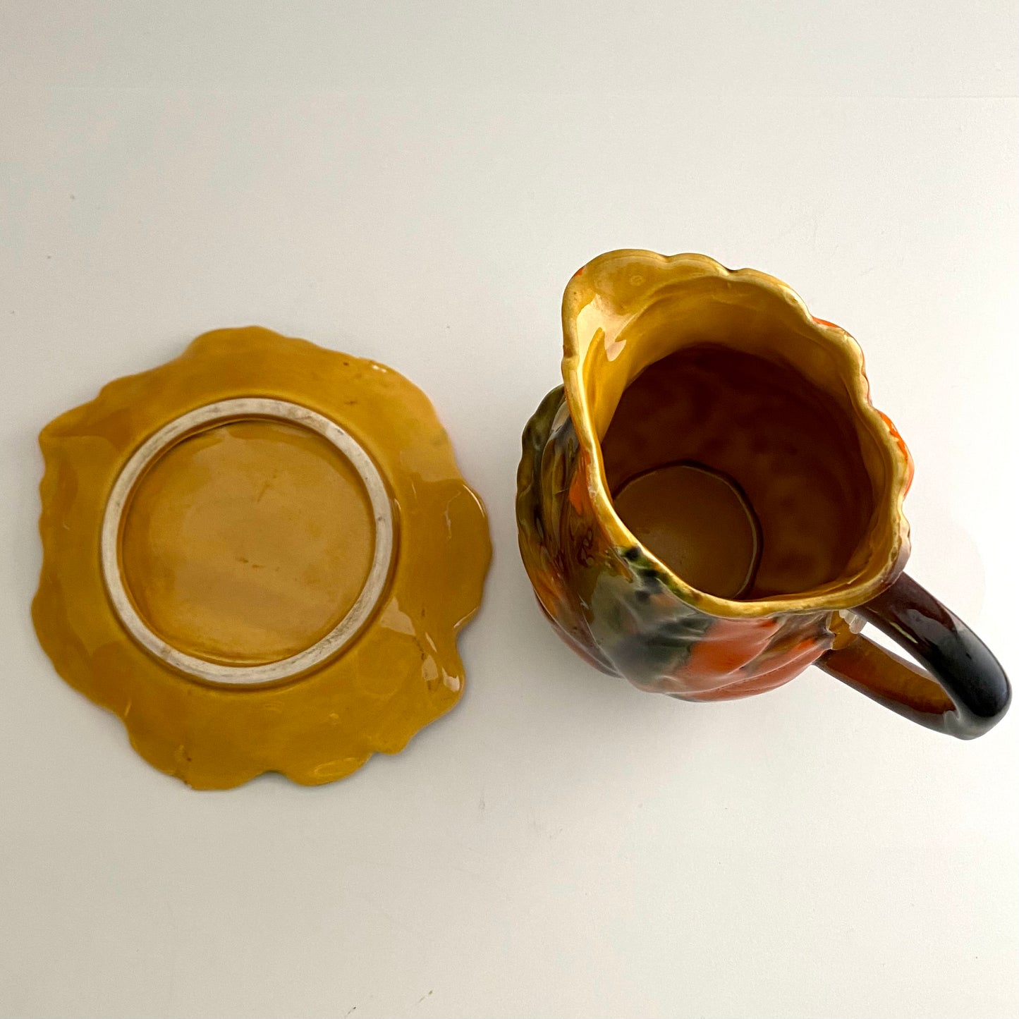 Late 60s/ Early 70s Relpo 6276 Leaf Patterned Creamer & Saucer