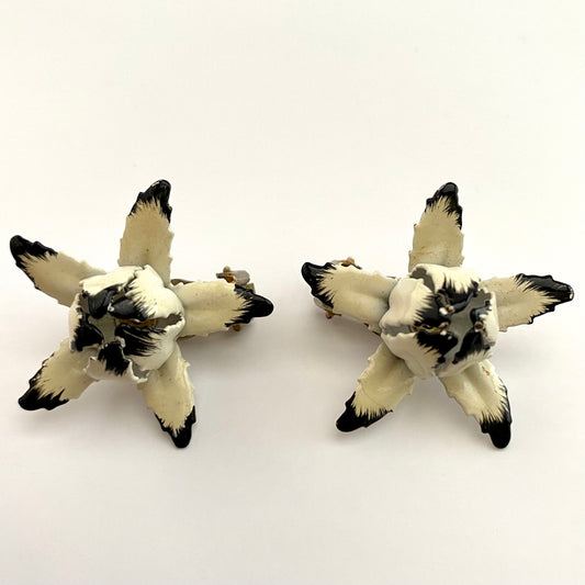 Late 60s/ Early 70s Black & White Enamel Flower Earrings