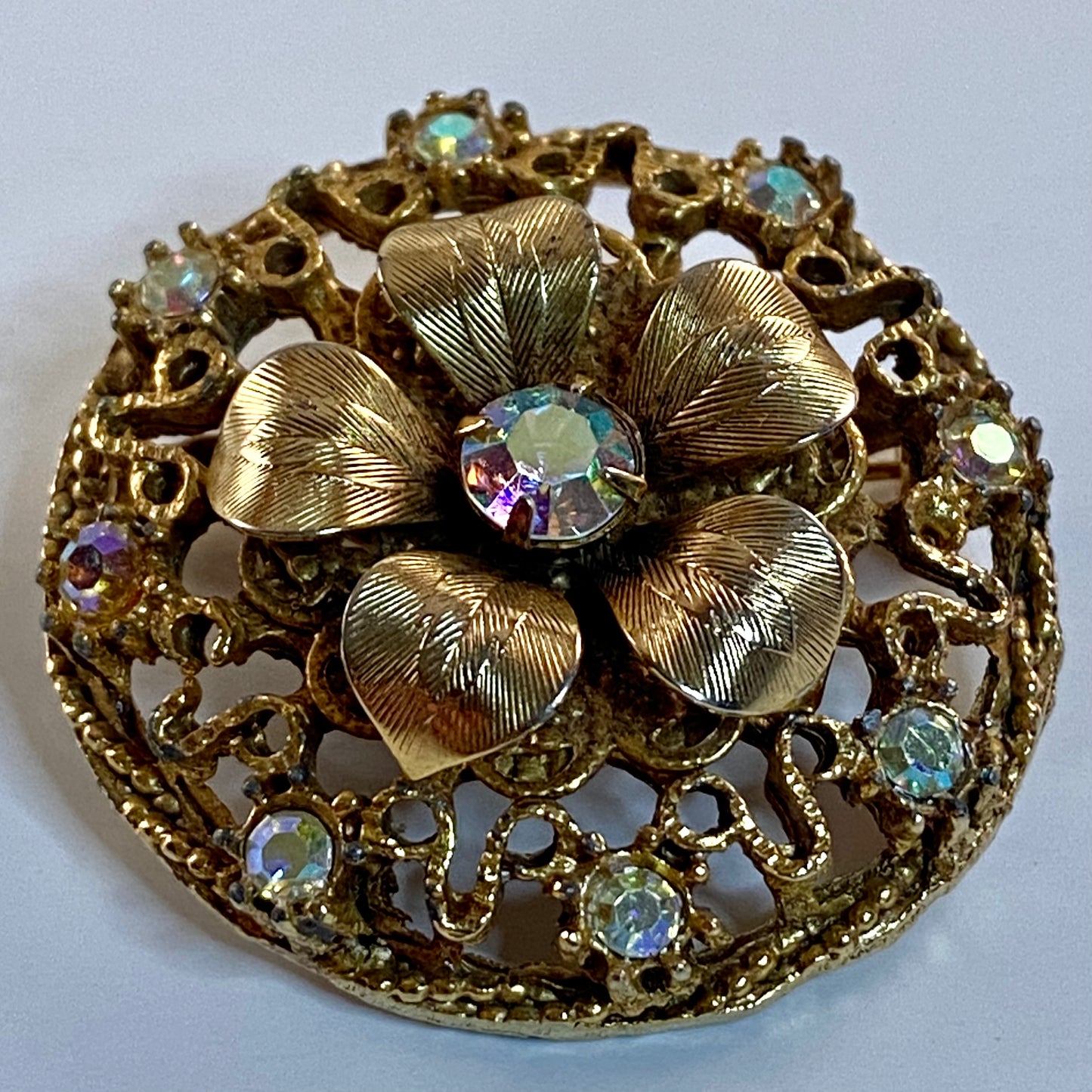 1960s Rhinestone Flower Brooch