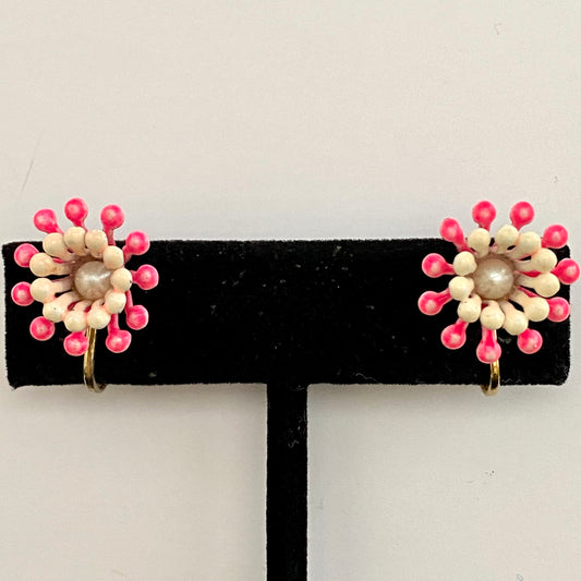 Late 60s/ Early 70s Pink Enamel Flower Earrings