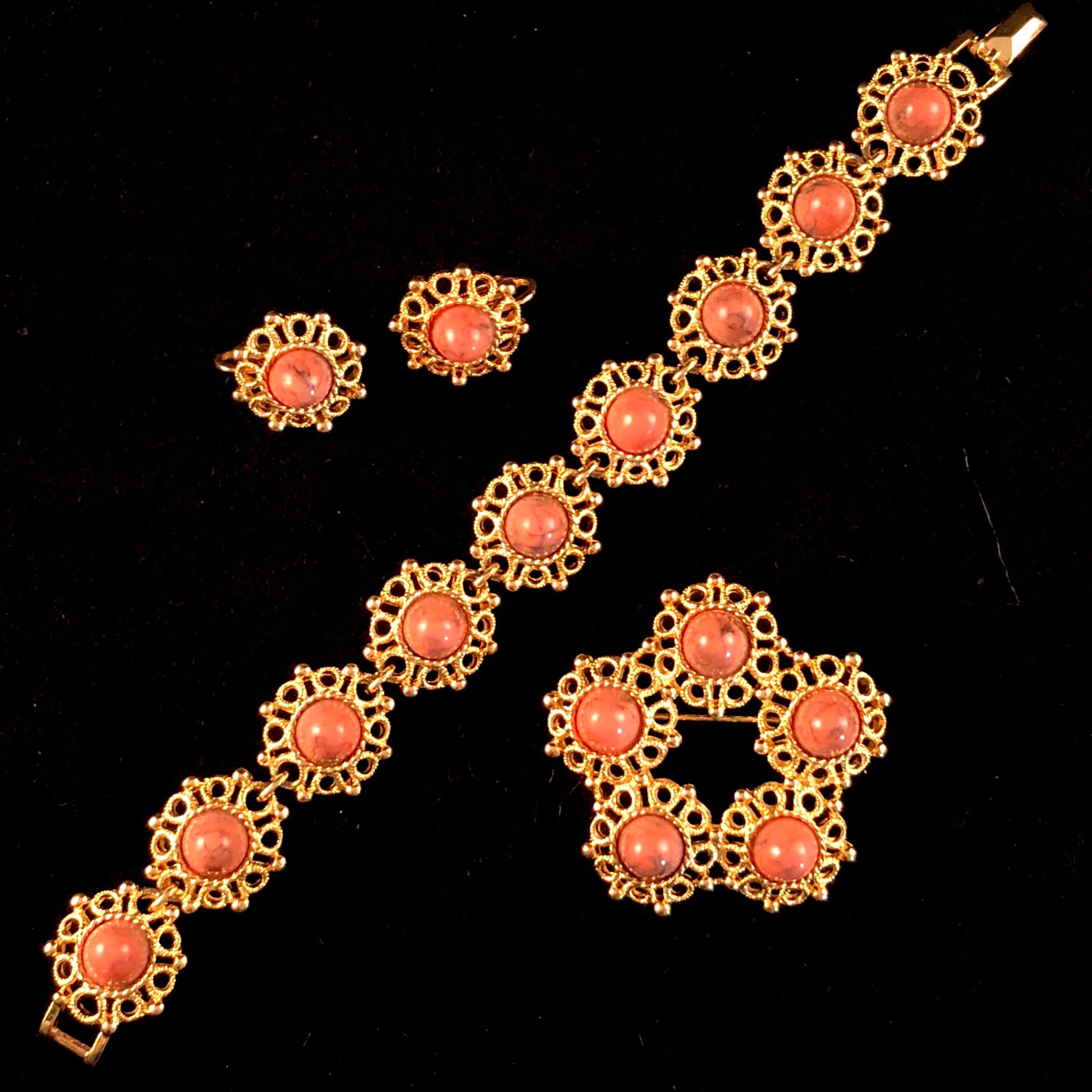 1970s Sarah Coventry Valencia Brooch, Bracelet & Earring Set - Retro Kandy Vintage