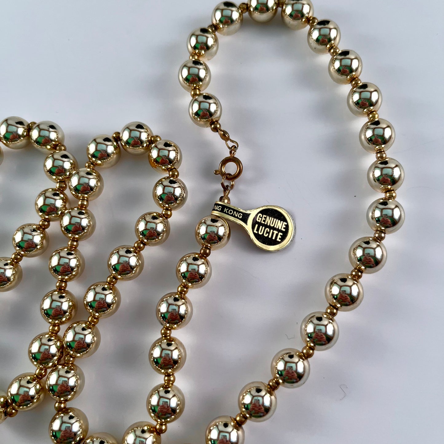 1960s Hong Kong Genuine Lucite Bead Necklace, With Original Tags