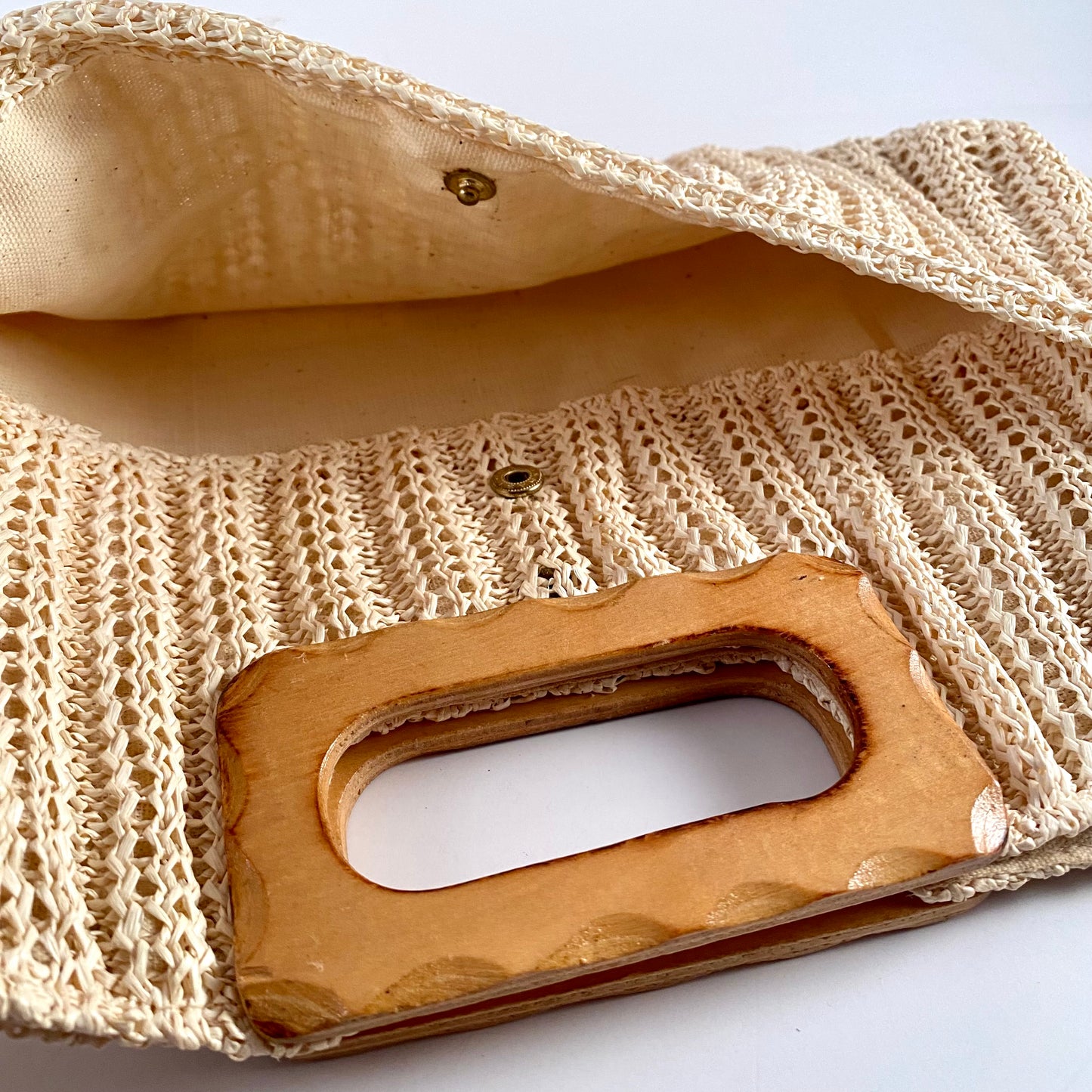Late 70s/ Early 80s Bag World Wooden Handle Purse