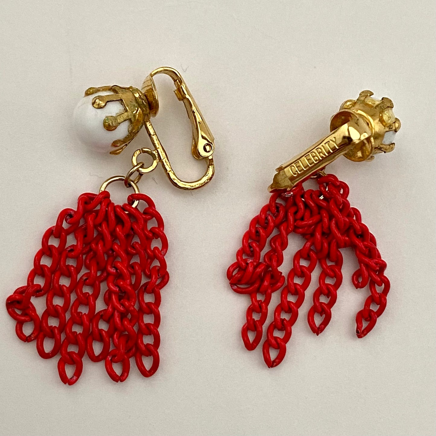 1960s Celebrity White & Red Earrings