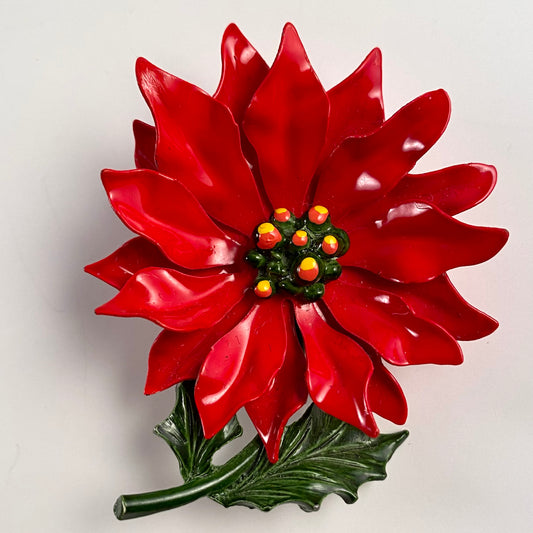 Late 60s/ Early 70s Enamel Poinsettia Brooch