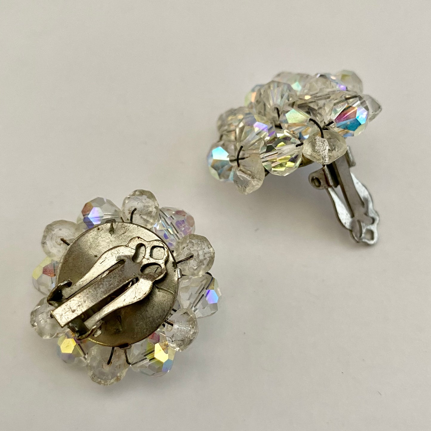 1960s Aurora Borealis Crystal Bead Earrings