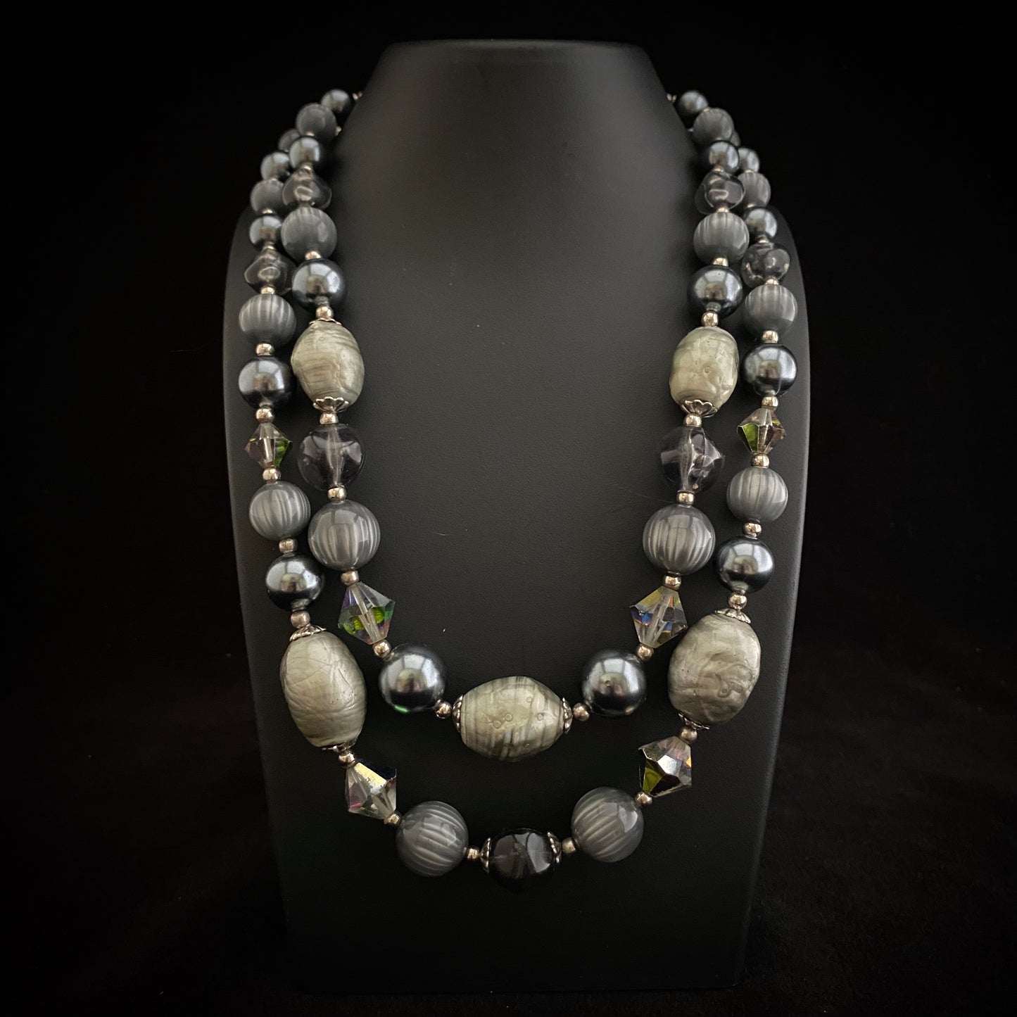 1960s 2 Strand Gray Bead Necklace