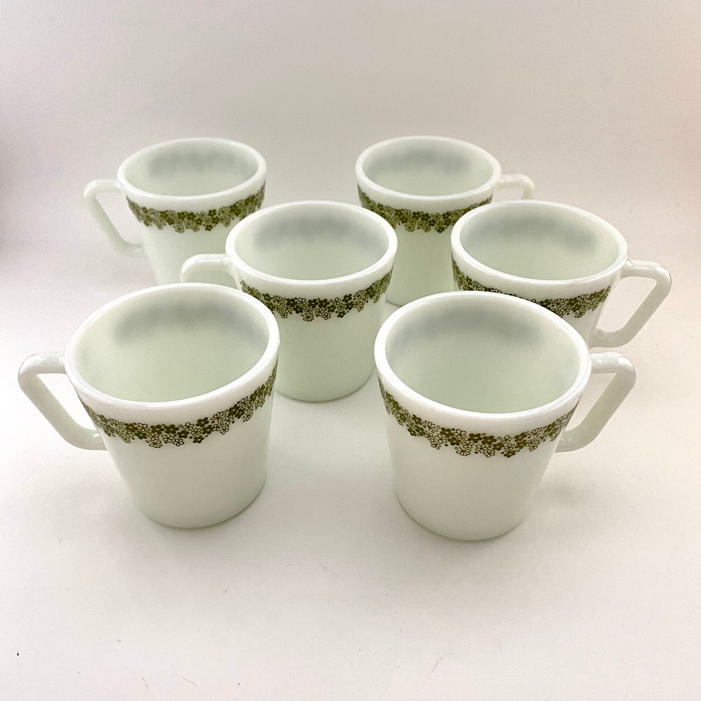 1970s Pyrex Spring Blossom Green Mugs- Set of 6