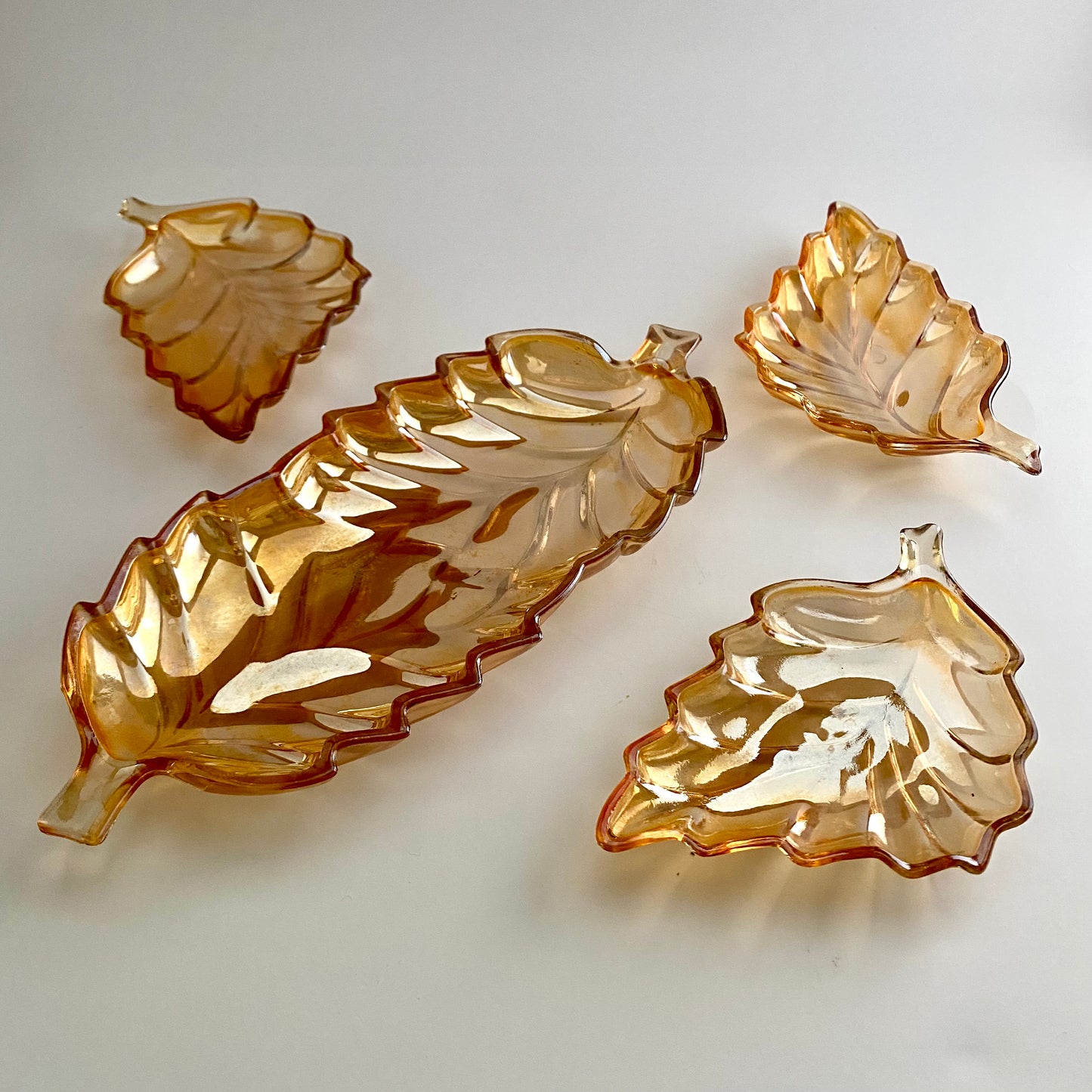 1960s Carnival Glass Leaf Dish Set