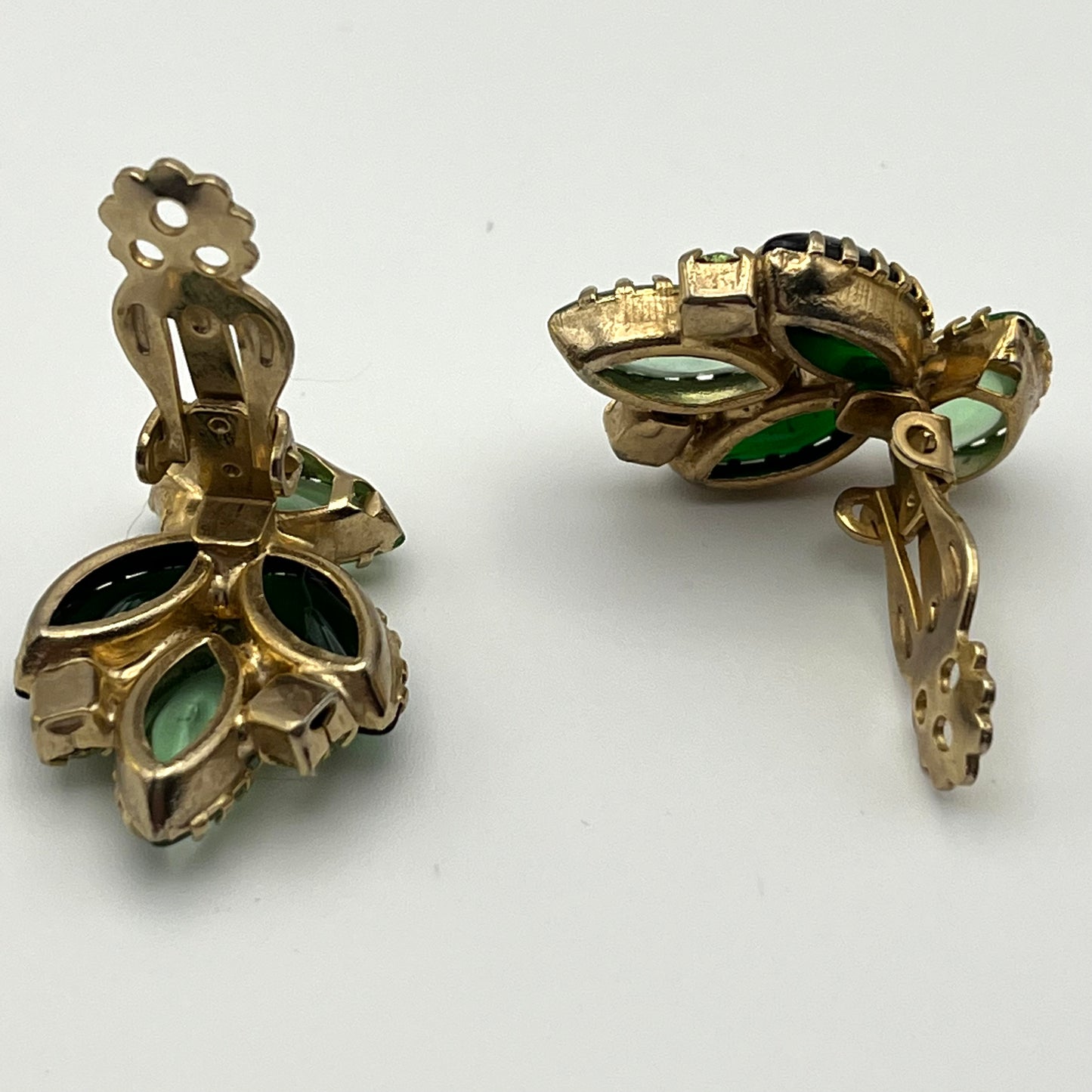 1960s Green Navette Rhinestone Earrings