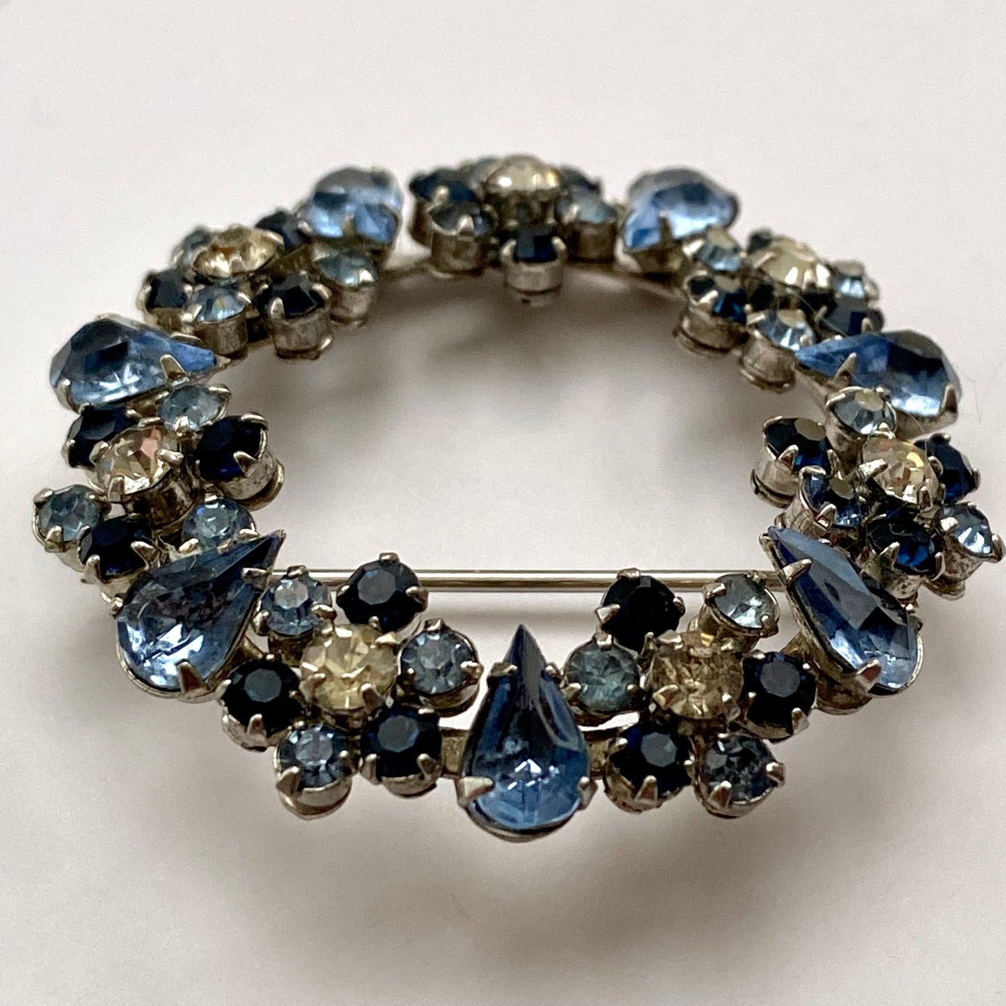 Late 50s/ Early 60s Shades of Blue Rhinestone Circle Brooch
