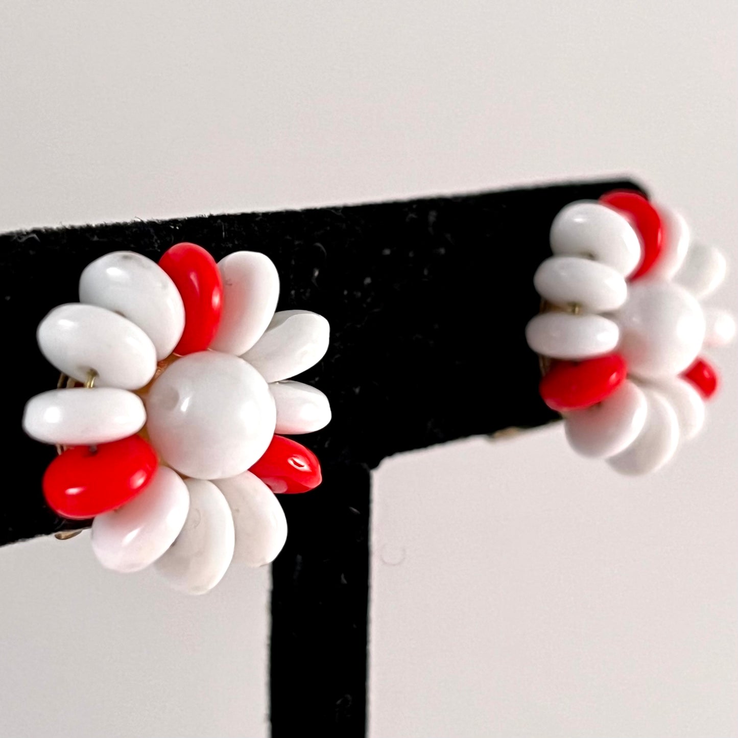 Late 60s/ Early 70s Red & White Glass Bead Necklace & Earring Set