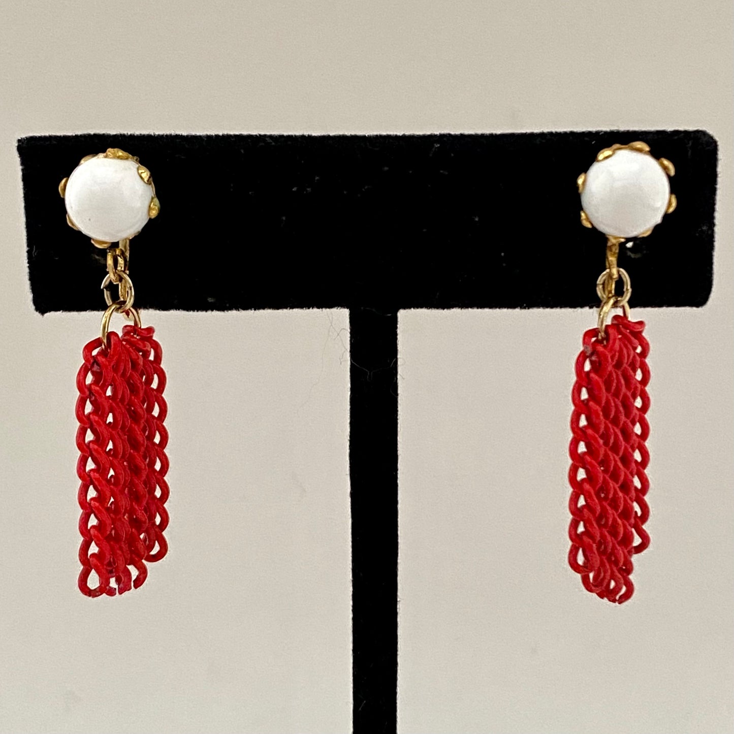 1960s Celebrity White & Red Earrings