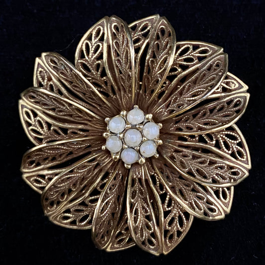 1970s Filigree Flower Brooch