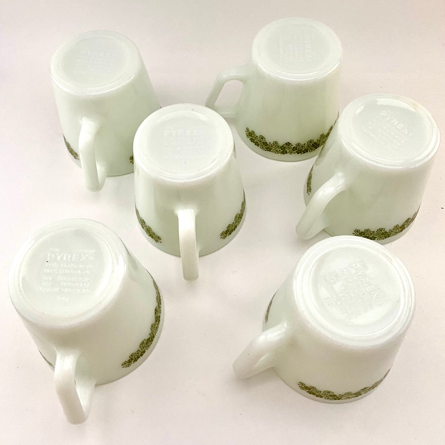 1970s Pyrex Spring Blossom Green Mugs- Set of 6