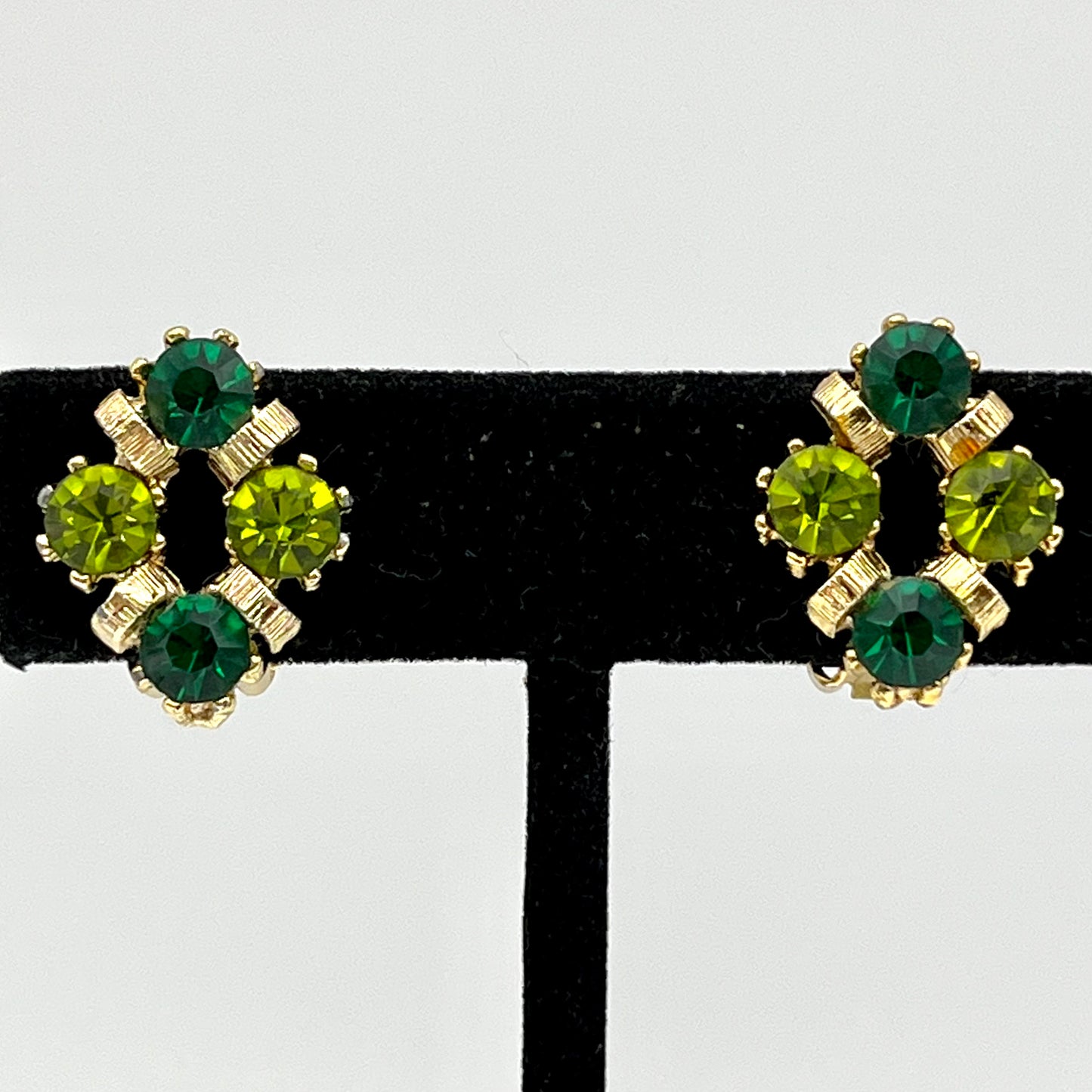 1960s Green Rhinestone Earrings