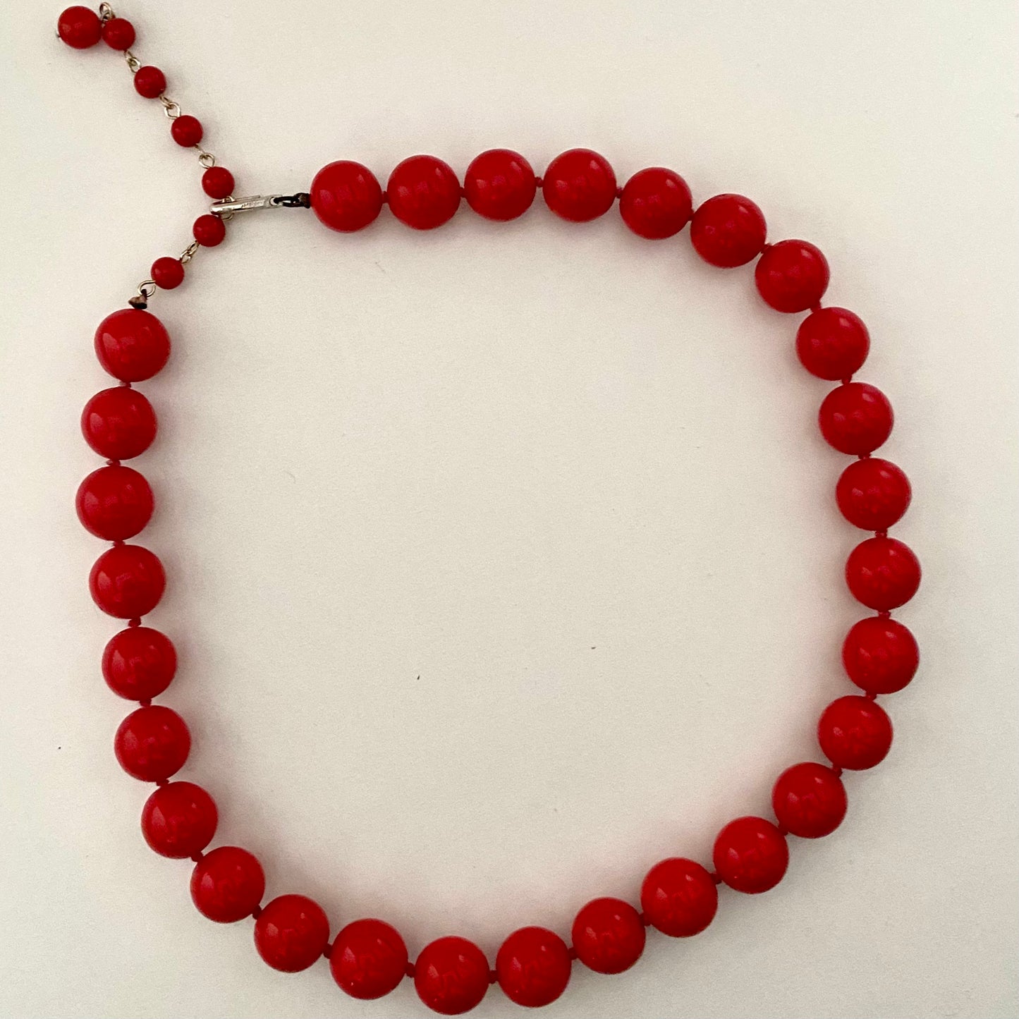 1980s Japan Red Bead Necklace & Earrings