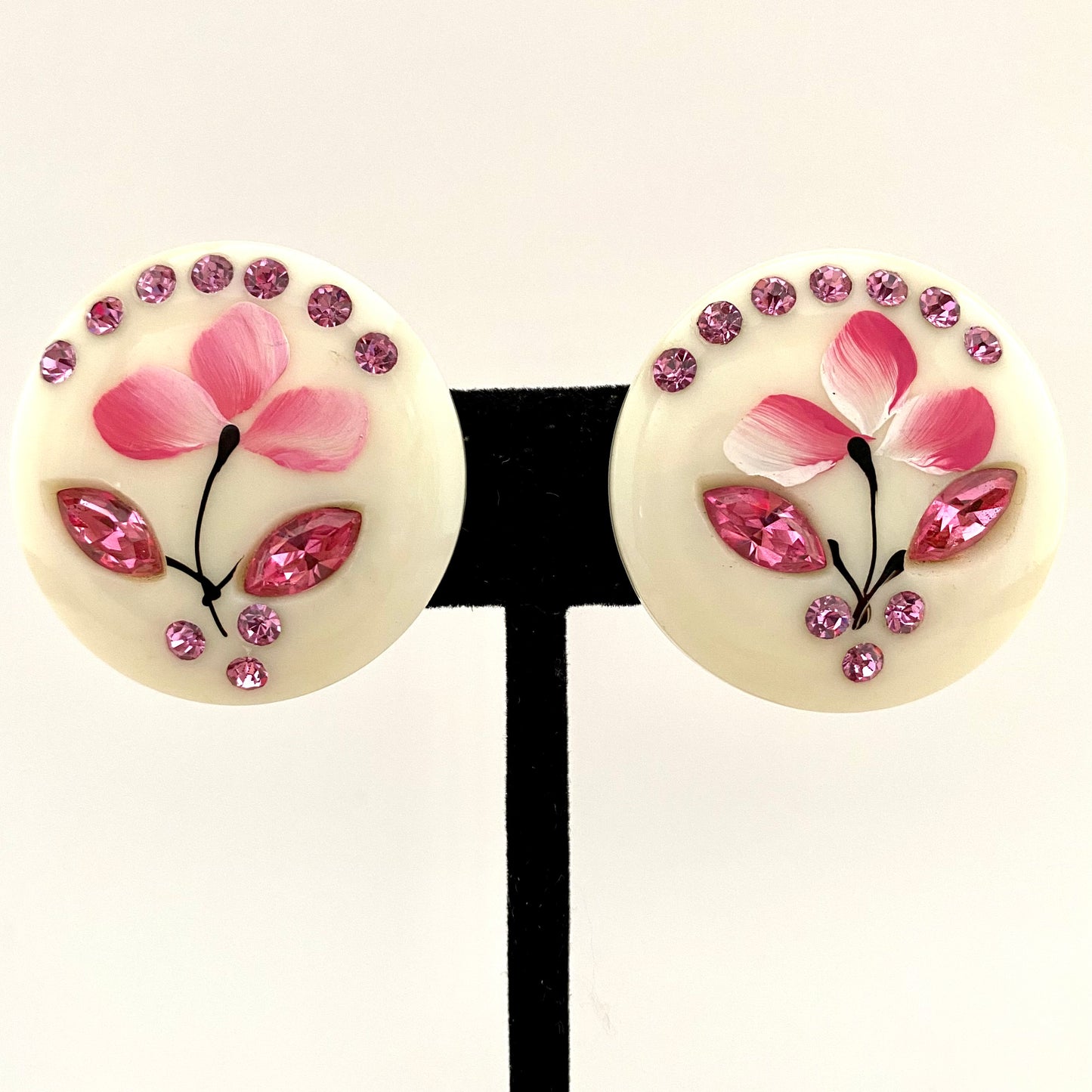 Late 50s/ Early 60s Round Rhinestone Flower Earrings