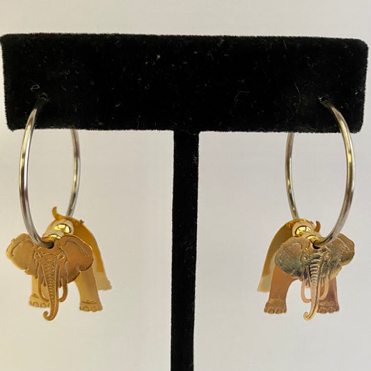 1990s 3-Dimensional Elephant Hoop Earrings