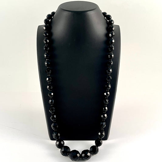 1960s Black Glass Bead Necklace