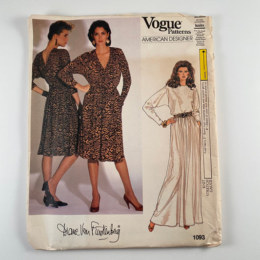 1980s Vogue Pattern 1093, American Designer Diane Von Furstenberg-Uncut