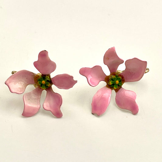 Late 60s/ Early 70s Pink Enamel Flower Earrings